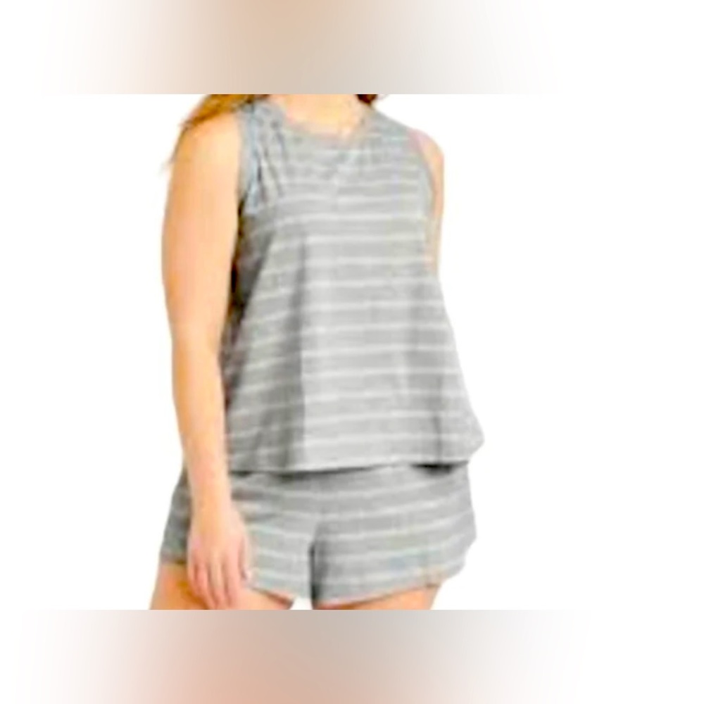 Stars Above Grey White Striped Pajama Pjs Set Tank Top and Shorts Women